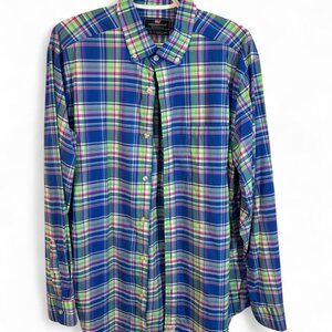 Vineyard Vines Blue and Green Checkered Classic Fit Murray Shirt, Size Large
